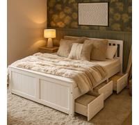 Mission Solid Wood 6-Drawer Storage Bed - White & Waxed, All Sizes | Size: Double Mission White Double