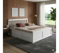 Mission TM 5ft King Size Mission Wooden Storage Bed Frame - White or Waxed - White