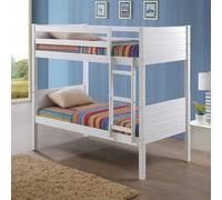 Mission TM Bedford White Wooden Bunk Bed Frame - Solid Rubberwood, Twin Over Twin, Grooved - White