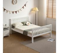 Mission TM Devon White Wooden Bed FrameDevon Solid Pine Bed Frame, Shaker Slatted Headboard and Footboard, 4 Sizes, Single to King - 4FT6