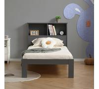 Mission TM Easton Wooden Single Bed Frame with Shelf Headboard, White or Grey - Grey