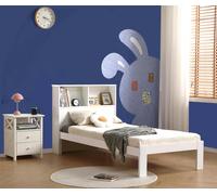 Mission TM Easton Wooden Single Bed Frame with Shelf Headboard, White or Grey - White
