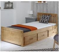 Mission Waxed Pine Wooden Storage Bed Frame - 5Ft King Size