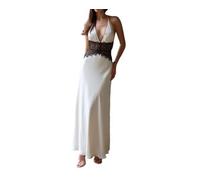 Missionary 2025 Summer New Deep V-Neck Long Dress with Sexy Temperament and Exposed Back High Waist Dress(White,M)