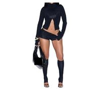 Missionary Women's Stand Up Collar Zipper Cover Refers To A High Waisted Double-layer Short Knee Pad Three Piece Set(Schwarz,L)