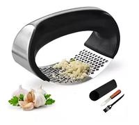 Missions MISSONS Garlic Press Rocker, Ginger Chopper, Stainless Steel Crusher with Silicone Peeler, Cleaning Brush, Scraper and Ergonomic Handle Easy Use & Clean Kitchen Tool, Silver, Black (GP-01)