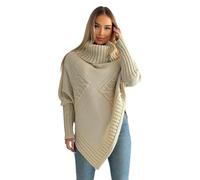 Mississhop Poncho Knitted Sweatshirt Pullover Cape Cloak Cloak One Size 36 38 40 S M M L 11 Colours - beige - UK 14