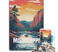 Mississippi River Landscape Poster Wooden Jigsaw Puzzle for Adults | Shared puzzle challenge with screen-free home activity alone or together.