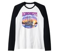 Mississippi River Steamboat Southern Pride Travel Art Raglan Baseball Tee