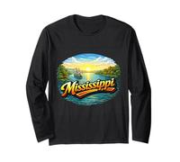 Mississippi River Steamboat Sunset Landscape Long Sleeve T-Shirt