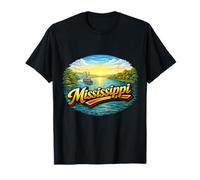 Mississippi River Steamboat Sunset Landscape T-Shirt