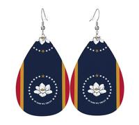 Mississippi State Flag Leather Earring For Women Teardrop Dangle Printed Fashion Accessories Daily Wear Party