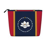 Mississippi State Flag Portable Makeup Case Fake Hemp, Women's Travel Organizer Large Capacity Zippered Pouch