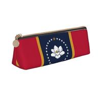 Mississippi State Flag Print Cosmetics Case Large Capacity Triangle Design Zippered Pen Holder for Writing Tools