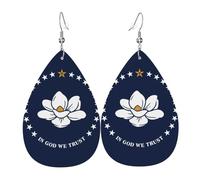 Mississippi State Flag Printed Dangle Leather Earrings, Reversible Statement Jewelry with Silver Plated Hooks