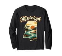Mississippi Sunset River State Retro Landscape Long Sleeve T-Shirt