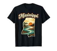 Mississippi Sunset River State Retro Landscape T-Shirt
