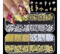 MissJelly Nail Charms 2 Boxes 3D Gold Starfish and Shells Summer Nail Art Decoration