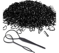 MISSJOJIAY 1000 PCS Hair Bands, Elastic Hair Band, With 2 PCS Topsy Tail Hair Tools, Black