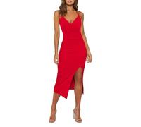 MISSJOY Sexy Dresses for Women Date Night V Neck Sleeveless High Slit Party Cocktail Semi Formal Wedding Graduation Dress Red XS