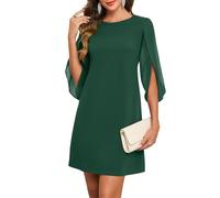 MISSJOY Women's Flutter Sleeve Crew Neck Chiffon Cocktail Mini Dresses | Cape Sleeve, Hidden Back Zipper, Knee Length, Wedding Guest, Semi Formal Dresses for Women, Cruise Party, Funeral