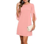 MISSJOY Women's Formal Dresses Crew Neck Flutter Sleeve A-Line Flowy Cocktail Party Short Dress 2025 Trendy Pink X-Large