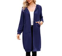 MISSKY Women's Casual Long Hoodies with Pockets Tunic Sweatshirt Outerwear Jacket, Navy Blue-regular, XL