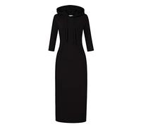 MISSKY Women's Casual Pocket Slim Pullover Maxi Hoodie Dress, 3/4 Sleeve/Black, S