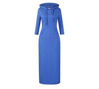 MISSKY Women's Casual Pocket Slim Pullover Maxi Hoodie Dress, 3/4 Sleeve/Blue, 3XL