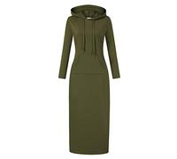 MISSKY Women's Casual Pocket Slim Pullover Maxi Hoodie Dress, Long Sleeve/Armygreen, L
