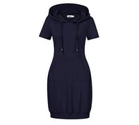 MISSKY Women's Pullover Hooded Kangaroo Pocket Sweatshirt Casual Hoodie Dress, Navy, L