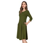 MISSKY Women's Pullover Pocket Loose Swing Casual Dress, ArmyGreen, M
