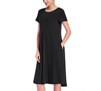 MISSKY Women's Pullover Pocket Loose Swing Casual Dress, Black-Short, M