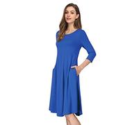MISSKY Women's Pullover Pocket Loose Swing Casual Dress, Blue85#, S