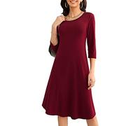 MISSKY Women's Pullover Pocket Loose Swing Casual Dress, Wine-3/4 Sleeve, XL