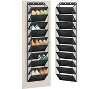 MISSLO 10 Tier Over Door Shoe Storage Organiser Hanging Shoe Rack Clear Deep Pockets Large Shoe Holder Back of Door, Fit 20 Pairs Shoe Organizer for Sneakers, Boots (Black)