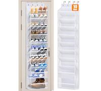 MISSLO 10 Tier Over the Door Shoe Organizer Breathable Mesh Hanging Shoe Rack for Closet Storage Shoe Holder for Door Fit 20 Pairs Sneakers, Sandals, Heels, Boots (White)