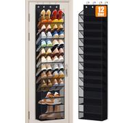 MISSLO 12 Tier Over the Door Shoe Organizer Hanging Shoe Rack for Closet Storage Sneaker Holder for Door Fit 24 Pairs Sandals, Heels, Boots (Black)