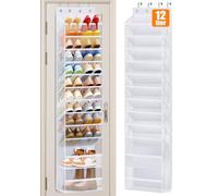 MISSLO 12 Tier Over the Door Shoe Organizer Large Capacity Hanging Shoe Rack for Closet Storage Narrow Sneaker Holder for Door Fit 24 Pairs Sandals, Heels, Boots (White)