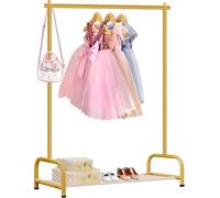 MISSLO Baby Clothes Rack, Small Kids Clothing Rack with Bottom Storage Shelf, Child Clothes Hanger Rack for Coats, Dance Costume Metal Garment Rack for Hanging Clothes, Gold