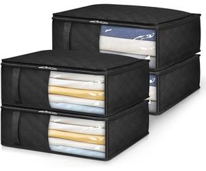 MISSLO Bed Sheet Storage Organiser Queen/King Size Bedding Storage Bags Boxes 4 Packs Large Linen Closet Organizer with Clear Window Blanket Storage for Bedsheets, Pillow Cases, Towels, Clothes
