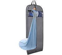MISSLO Gusseted 60" Dress Garment Bag Hanging Clothes Cover with Clear Window Zipper Pocket for Long Coat, Full-Length Wedding Gown, Closet, Travel, Luggage (Grey)