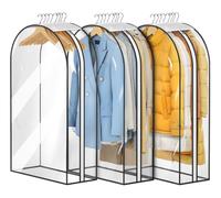 MISSLO Gusseted Clear Suit Covers Garment Bags for Clothes 100cm Waterproof Cothes Covers Protector Bags with Side Zip for Coats, Shirts, Dresses, 3 Packs