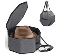 MISSLO Hat Box for Travel, Collapsible Cap Case with Cardboard, Cowboy Hat Storage Organizer for Men and Women for Closet, Portable Cap Carrier with Handles, Grey
