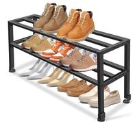 MISSLO Heavy Duty 2-Tier Shoe Rack Small, Fits 8 to 12 Pairs of Shoes, Stackable Metal Shoe Shelf Storage Organizer for Closet, Hallway, Bedroom, Outdoor (Black)