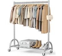 MISSLO Heavy Duty Clothing Rack with Wheels Rolling Clothes Racks for Hanging Clothes, Coats, Garment, Dress, Silver