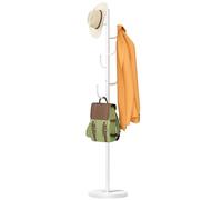 MISSLO Heavy Duty Coat Rack Freestanding 4 Adjustable Size Coat Tree with Stable Wood Base Coat Hanger Stand with 6 Hooks Standing Clothes Tree for Bedroom, White