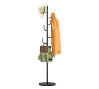 MISSLO Heavy Duty Coat Rack Stand for Hallway Freestanding 4 Adjustable Size Clothes Stand with Stable Wood Base Hat Stand with 6 Hooks Standing Coat Jacket Hanger Hall Tree for Bedroom, Black