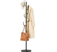 MISSLO Heavy Duty Coat Rack Stand for Hallway Freestanding 4 Adjustable Size Clothes Stand with Stable Wood Base Hat Stand with 6 Hooks Standing Coat Jacket Hanger Hall Tree for Bedroom, Black