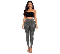 Missloved Womens Sparkly Sequin Lurex Leggings - Metallic Glittery High Waist Stretch Pants - Perfect for Party, Night Out or Casual Wear UK 8 - 24 (12-14) Silver